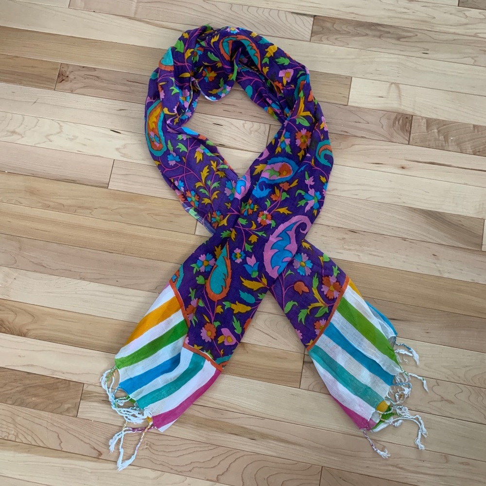 Multi-colored Paisley Scarf/Sarong With Fringe